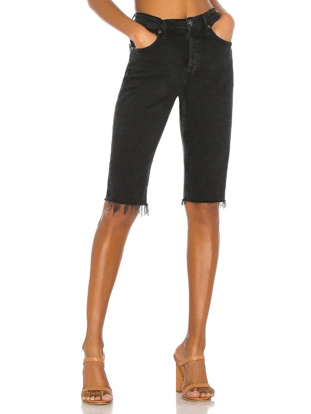 AGOLDE Black Denim Carrie Long Length Slim Short NWT, Size 24 $138